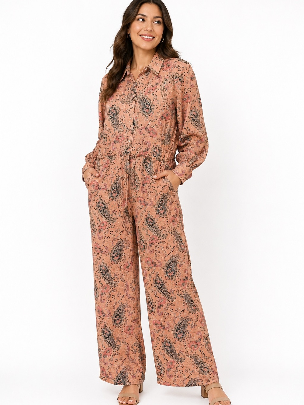 Kivari Peach Paisley Wide-Leg Isha Jumpsuit